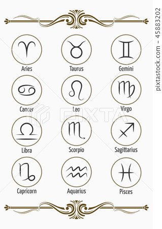Set of vector Zodiac signs and borders white background Set of vector Zodiac signs and borders white background 45883202