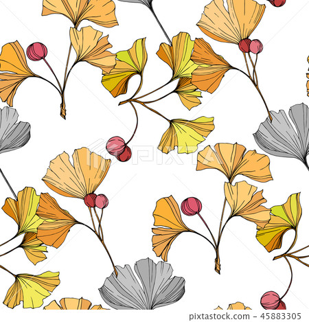 Vector. Orange and yellow ginkgo leaf. Seamless background pattern. Fabric wallpaper print texture 45883305