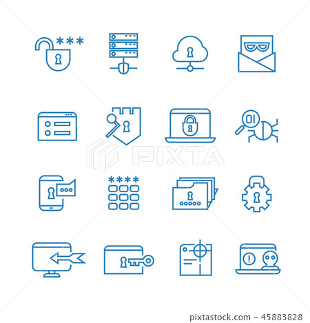 Internet protection and social security outline vector icons 45883828