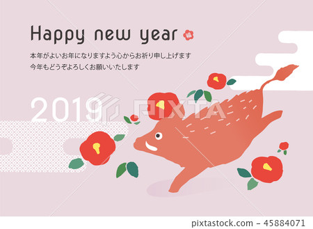Tsubaki and wild boar _ 2019 New Year's card Tsubaki and wild boar _ 2019 New Year's card 45884071
