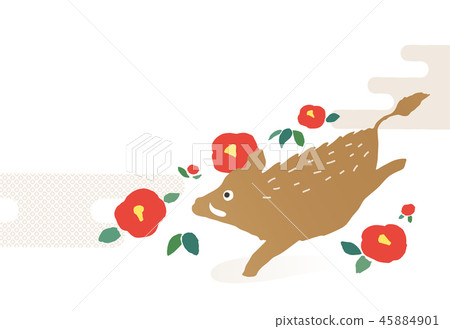 Tsubaki and wild boar _ 2019 New Year's card 45884901