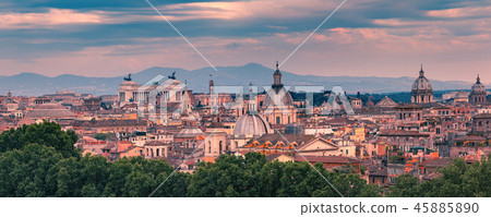 Aerial wonderful view of Rome at sunset, Italy Aerial wonderful view of Rome at sunset, Italy 45885890