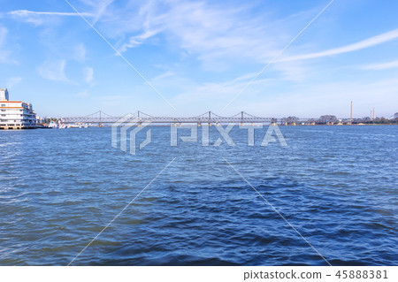 China, Liaoning Province, Dandong, Yalu River, Sino-North Korean Friendship Bridge 45888381