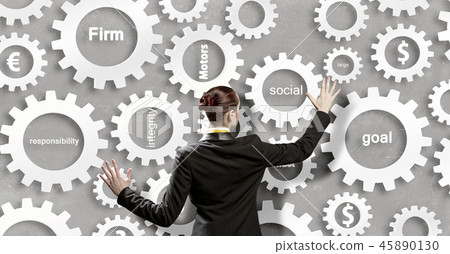 Woman presenting teamwork concept Woman presenting teamwork concept 45890130