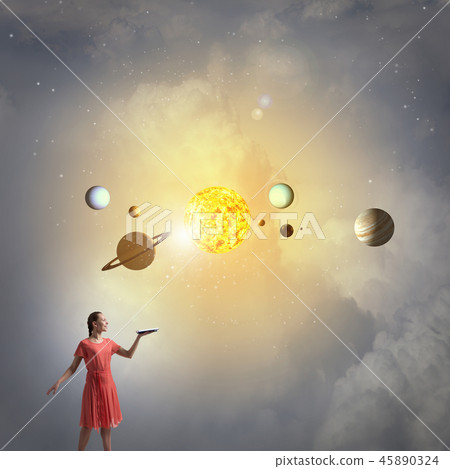 Girl holding opened book 45890324