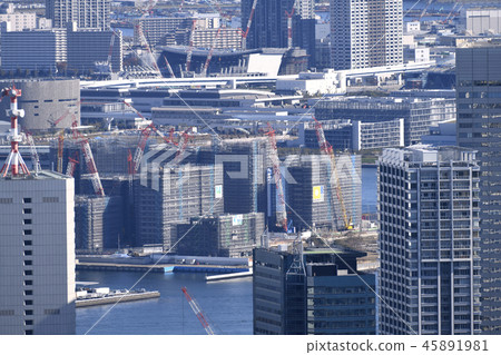 日本的東京都市風景我想看運動員村等正在建設中 日本的東京都市風景我想看運動員村等正在建設中 45891981