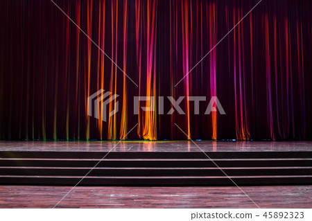 Stage wood and red curtains. 45892323