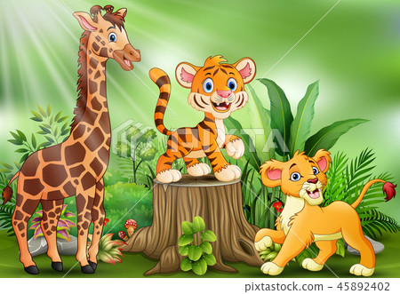 Cartoon of the nature scene with different animals 45892402