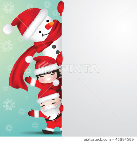 snowman and children behind blank paper snowman and children behind blank paper 45894599