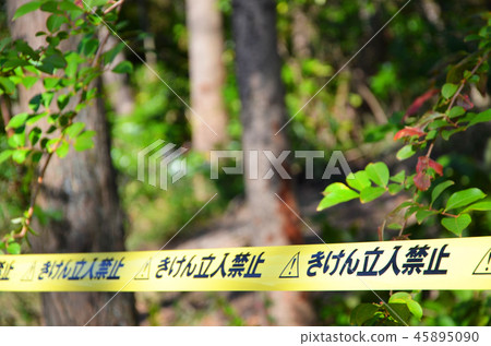 “禁止進入”路障膠帶纏繞在危險的地方 “禁止進入”路障膠帶纏繞在危險的地方 45895090