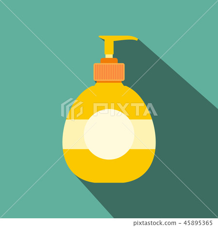 Yellow plastic bottle with liquid soap flat Yellow plastic bottle with liquid soap flat 45895365