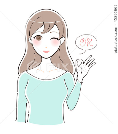 Illustration set of women doing ok sign (OK) 45895665