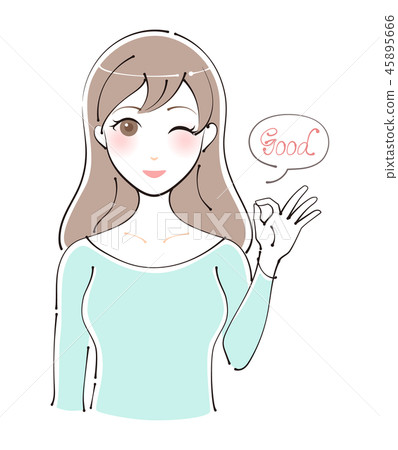 Illustration of a woman who makes an ok sign (good) Illustration of a woman who makes an ok sign (good) 45895666