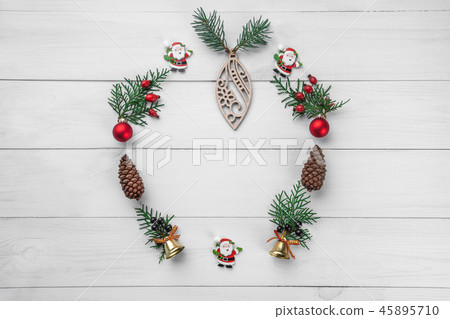 Christmas winter wreath, round frame . Christmas 45895710