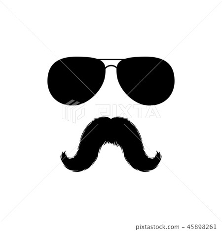 Moustaches and Sunglasses Face Clipart. Black Isolated Vector Silhouette Moustaches and Sunglasses Face Clipart. Black Isolated Vector Silhouette 45898261