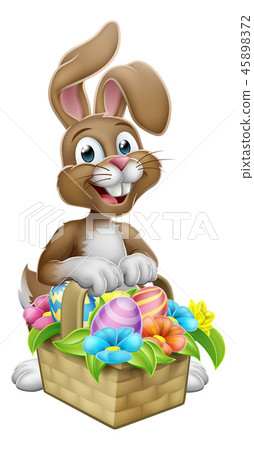 Easter Bunny Rabbit Eggs Hunt Basket Cartoon 45898372