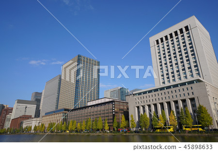 Tokyo cityscape in Japan You can see the skyscrapers of the business area in front of the Imperial Palace. 45898633