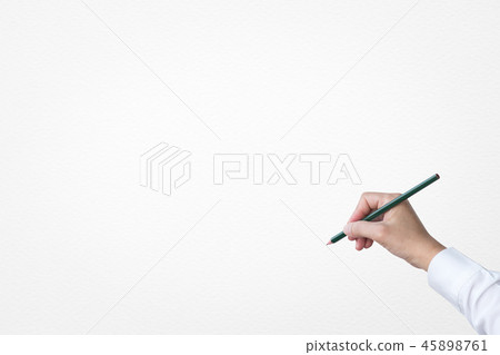 Isolated business hand holding pencil on white 45898761