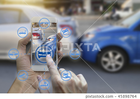 Hand use smartphone with car claim icons 45898764