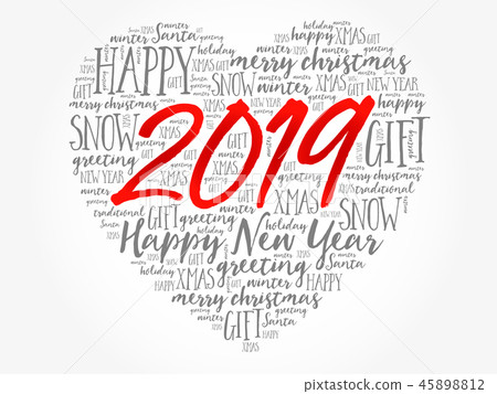 2019 Happy New Year Heart word cloud collage 45898812