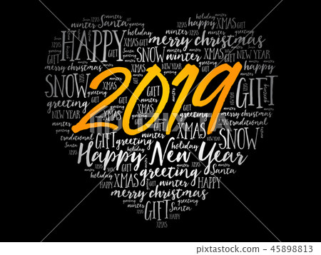 2019 Happy New Year Heart word cloud collage 45898813