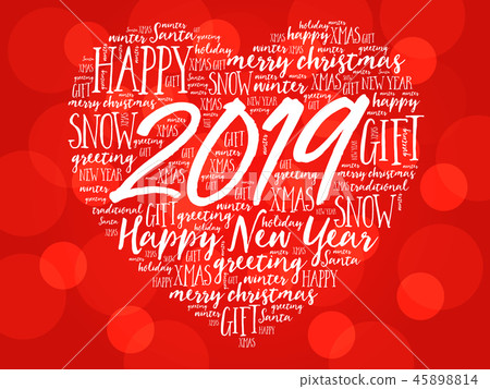 2019 Happy New Year Heart word cloud collage 45898814