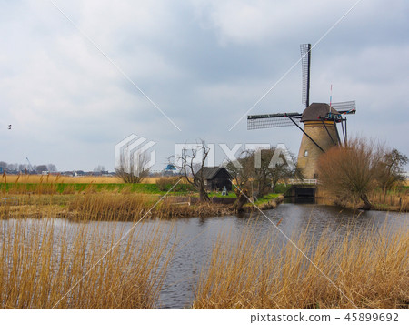rural landscape with windmills and canal rural landscape with windmills and canal 45899692