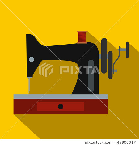 Black old sewing machine flat icon 45900017