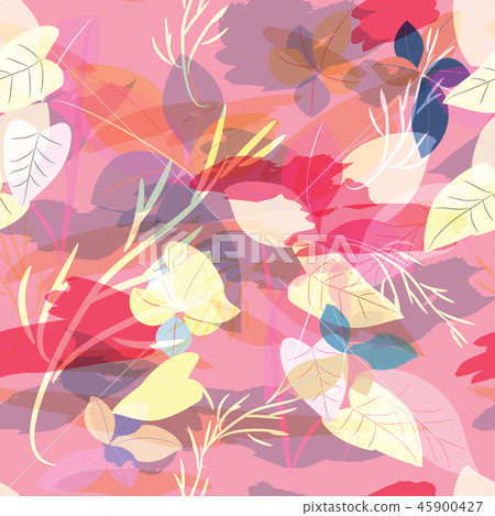 Military camouflage texture with trees, branches, grass and watercolor stains 45900427