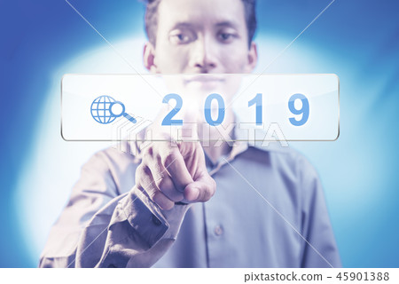 Businessman touching 2019 on digital search bar 45901388