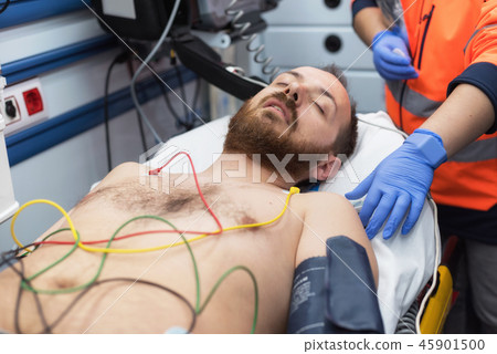 ecg electrodes on patient chest in ambulance ecg electrodes on patient chest in ambulance 45901500