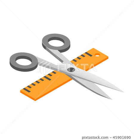Scissors with ruler 3d isometric icon 45901690