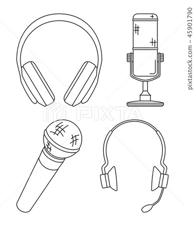 Line art black and white various headset collection 45901790