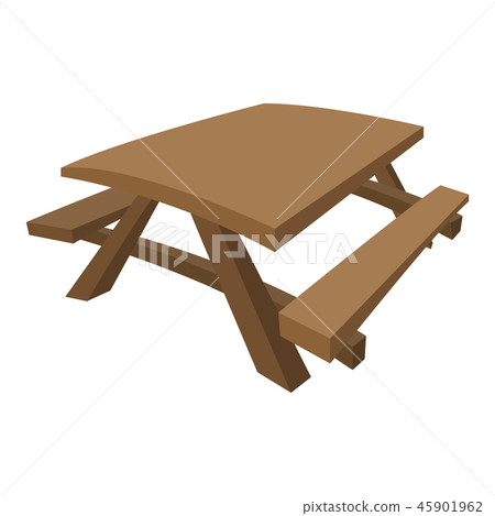 Wooden table with benches cartoon 45901962