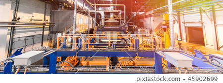 Fiberglass production industry equipment at manufacture background 45902699