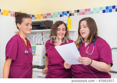 Veterinary team writing prescription Veterinary team writing prescription 45902857