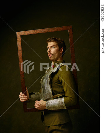 Medieval knight on dark background. Medieval knight on dark background. 45902928