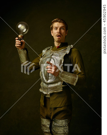 Medieval knight on dark background. Medieval knight on dark background. 45902945