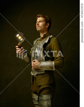 Medieval knight on dark background. 45902959