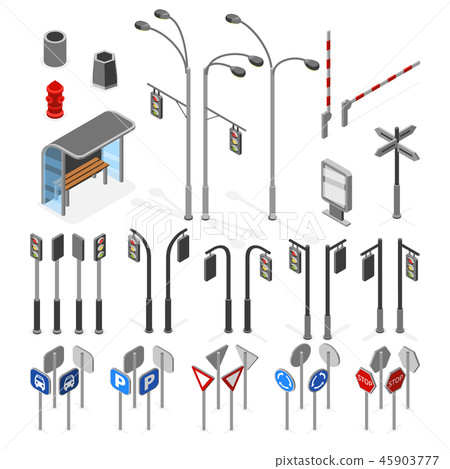 Isometric 3d street, road vector objects icons set 45903777