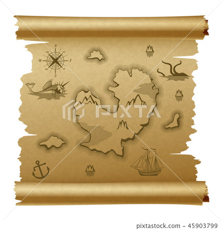 Vintage vector map scrolled brown parchment 45903799