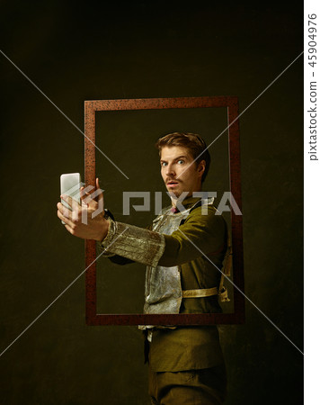 Medieval knight on dark background. Medieval knight on dark background. 45904976