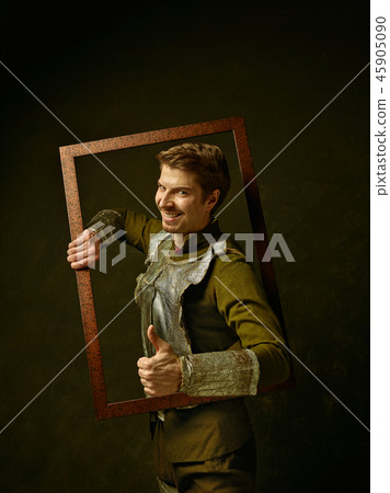 Medieval knight on dark background. Medieval knight on dark background. 45905090