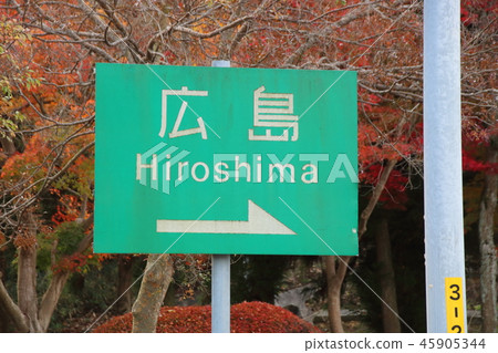 Road sign (information sign) to stand in parking area of expressway. 45905344