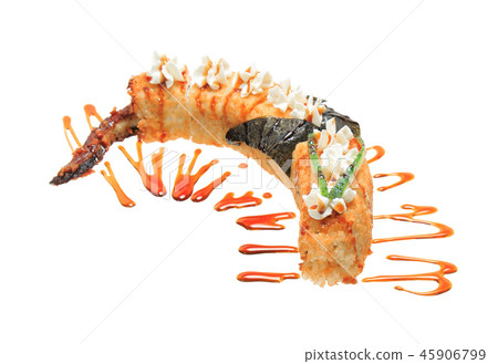 Sushi rolls in the shape of a dragon. Sushi rolls in the shape of a dragon. 45906799