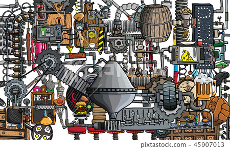 Bar, pub large illustration with beer, food and ba Bar, pub large illustration with beer, food and ba 45907013