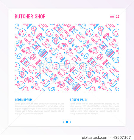 Butcher shop concept with thin line icons 45907307