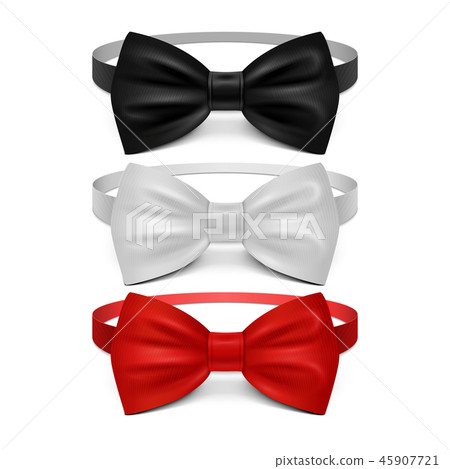Realistic white, black and red bow tie vector set - Stock Illustration ...