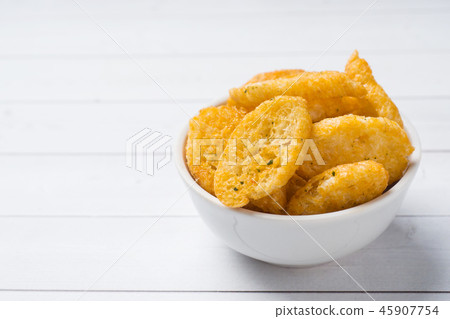 Croutons of white bread baguette with spices  45907754