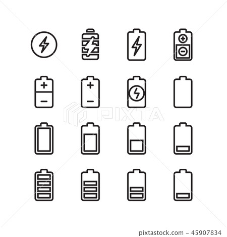 Electric battery, phone charging thin line vector icons 45907834